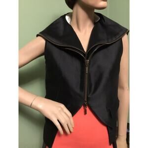 VERA WANG Couture(runway?) Black Silk/Wool double zipper peplum VEST w/pockets
